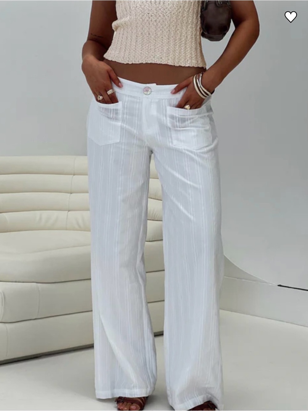 Princess Polly White Straight Leg Pinstripe Pants